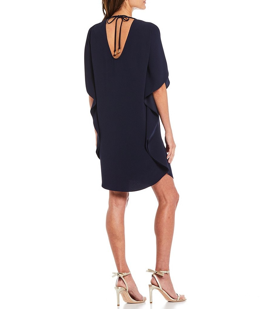 Trina Turk Haipo V-Neck Sleeveless Ruffle Side Details Shift Dress