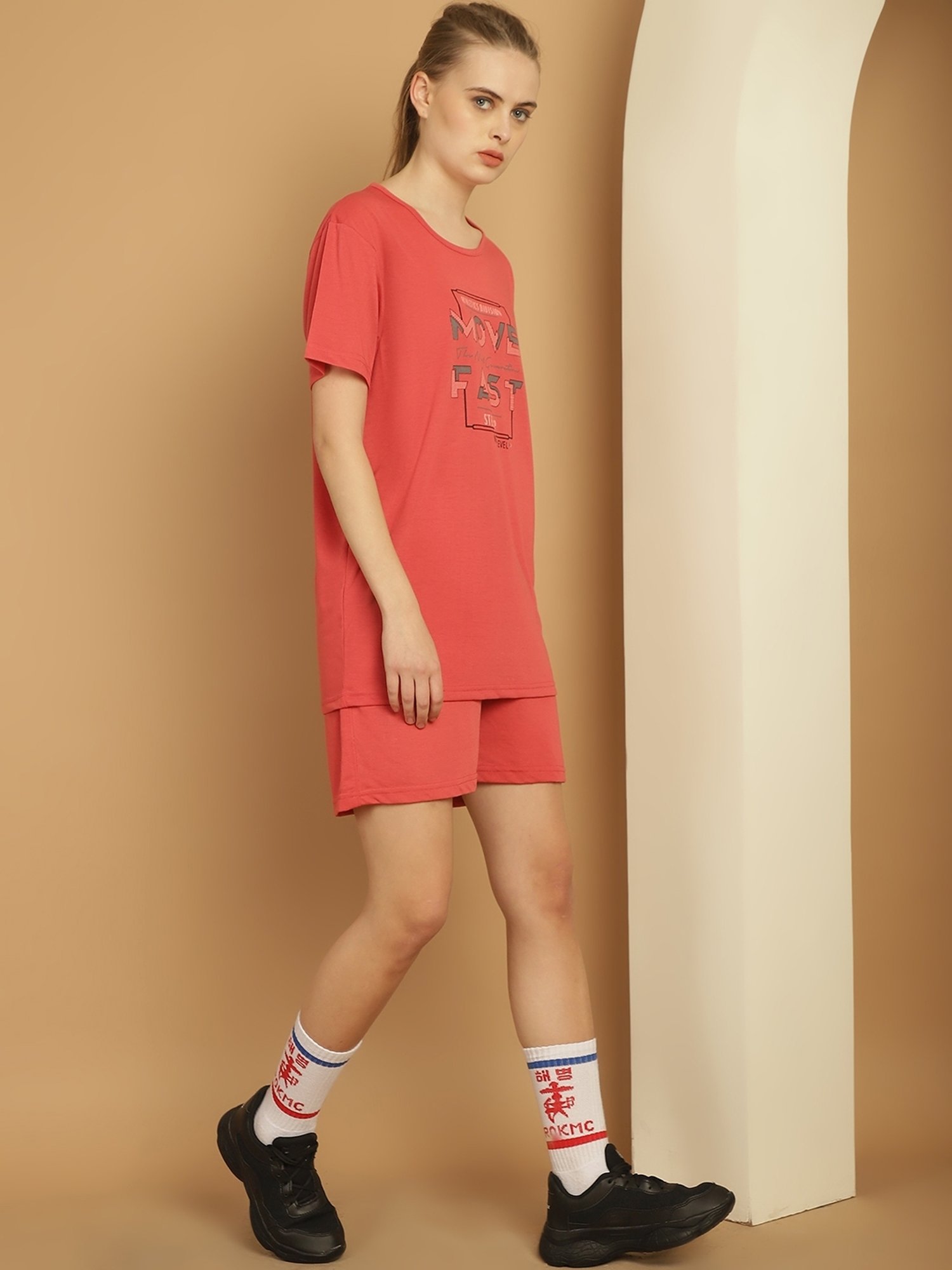 Vimal Jonney Coral Cotton Printed T-Shirt & Shorts Set