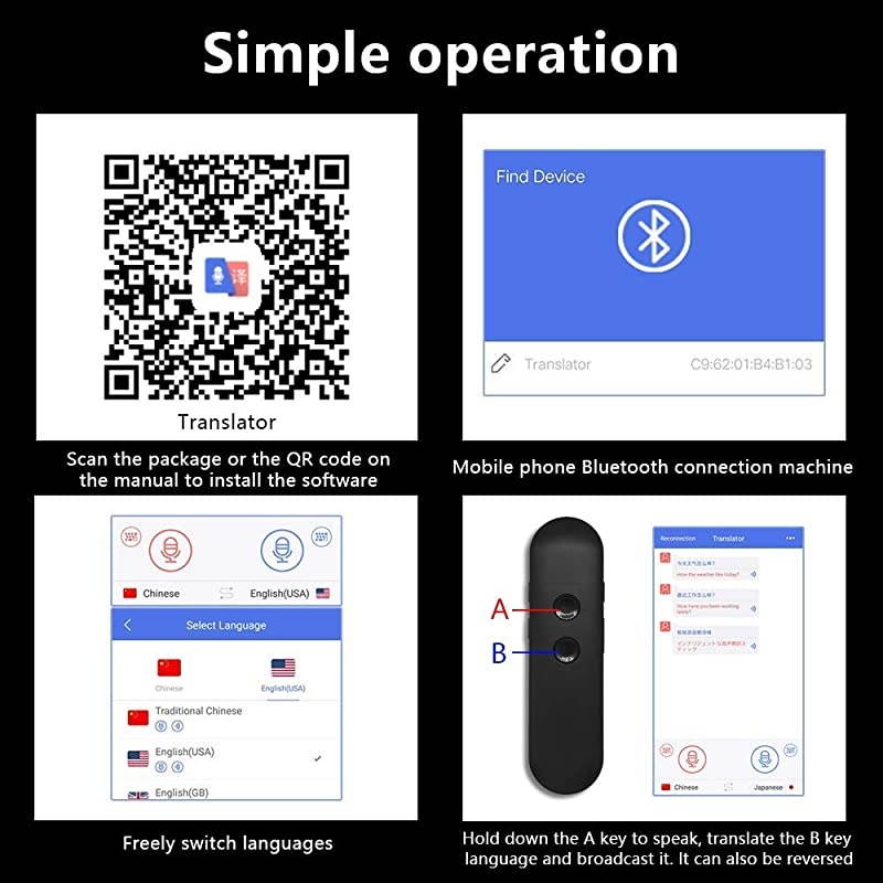 T4 Voice Translator Handhold Real Time Speech Translation 42+ Languages English Chinese Arabic Portuguese French German Spanish Russian Japanese for Travel Business Shopping Meeting (White)