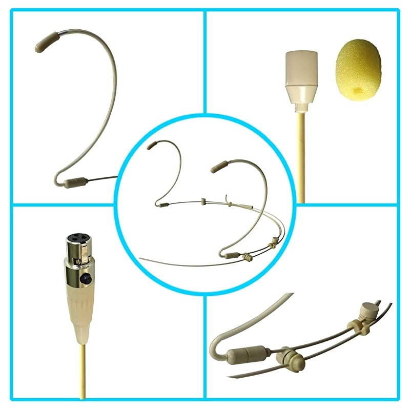 Ear Hook Microphone,  HS-52S2-L5A Double Ear Telescopic Skin Color Head-Worn Mini Mic, Light and Invisible, Suitable for Show, Conference, Teachers (3.5mm Plug for AKG Transmitter/Wireless Mi