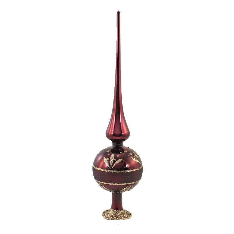 Inge Glas 13.0" Dark Red Flower Border Finial Tree Topper Christmas  -  Tree Toppers