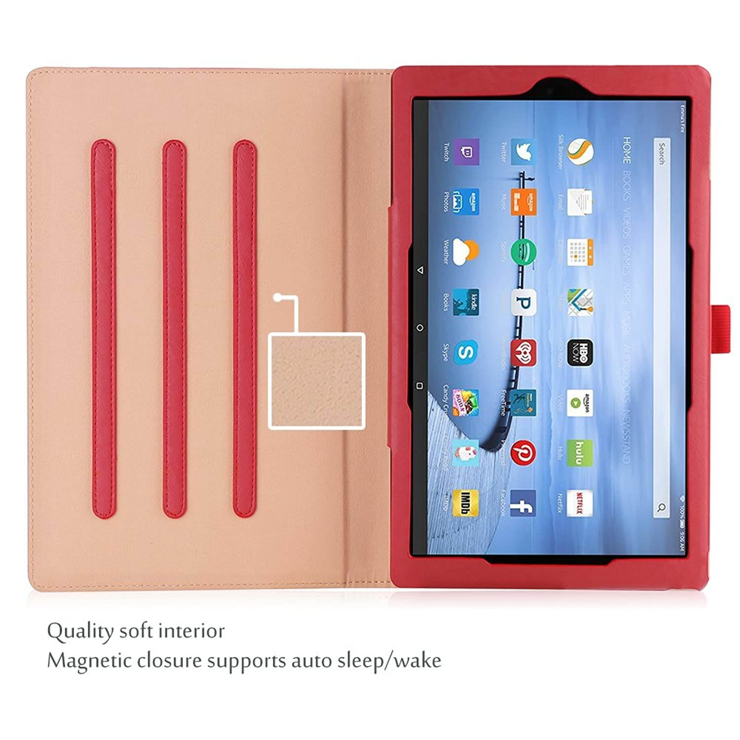 All-New Amazon Fire HD 10 Case (9th / 7th Generation, 2019/2017 Released) &ndash; ProCase Stand Folio Folding Protective Cover for Kindle Fire HD 10.1" Tablet (7th Generation and 9th Generation) -Red