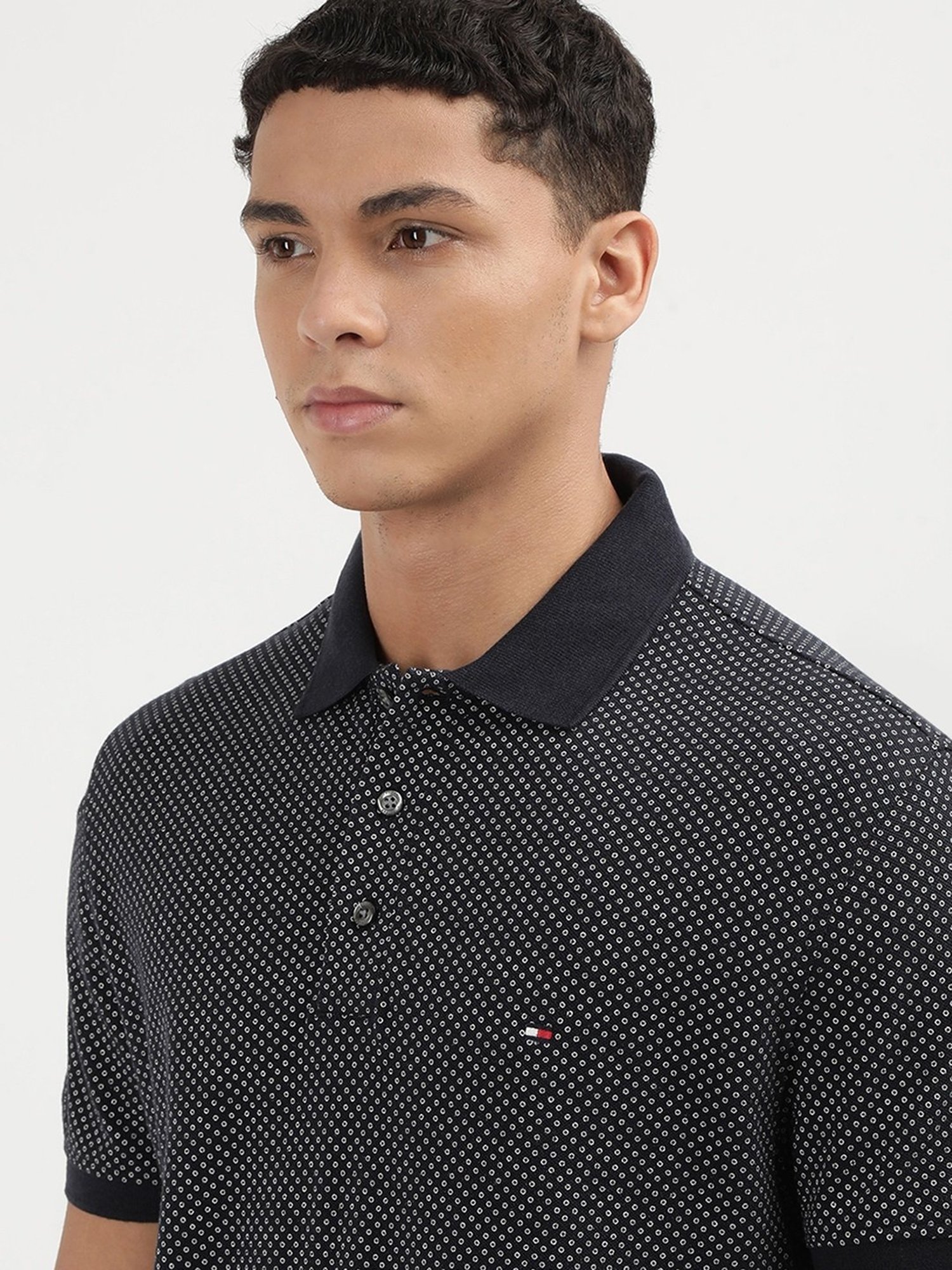 Tommy Hilfiger Desert Sky Melange & Ecru Cotton Regular Fit Graphic Polo T-Shirt