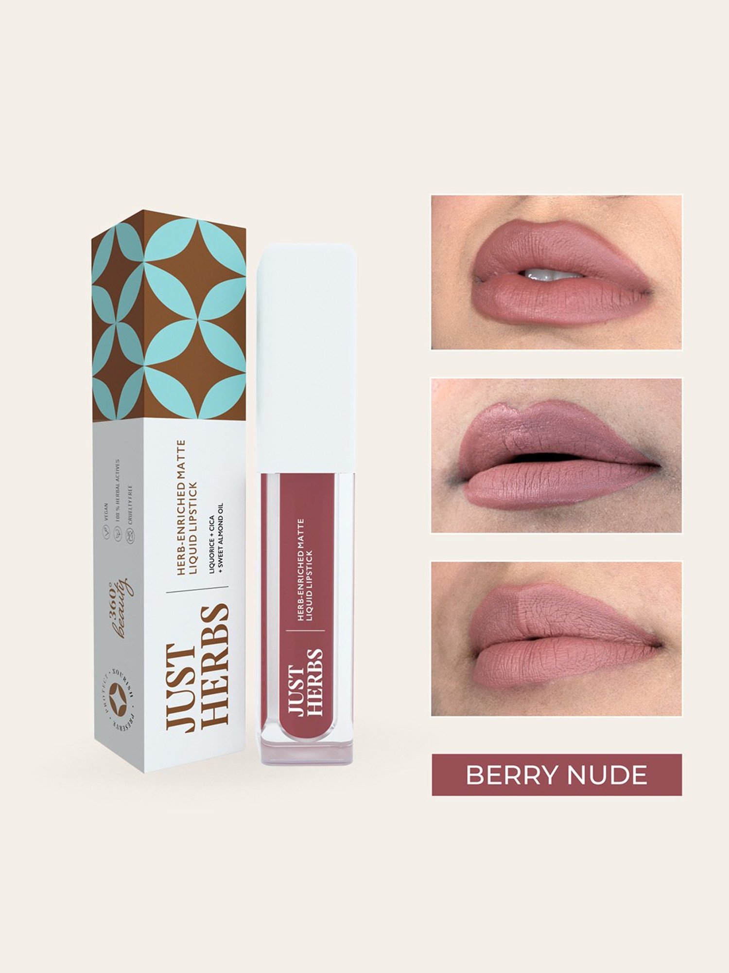 JUST HERBS Herb-Enriched Matte Liquid Lipstick Berry Nude - 2 ml