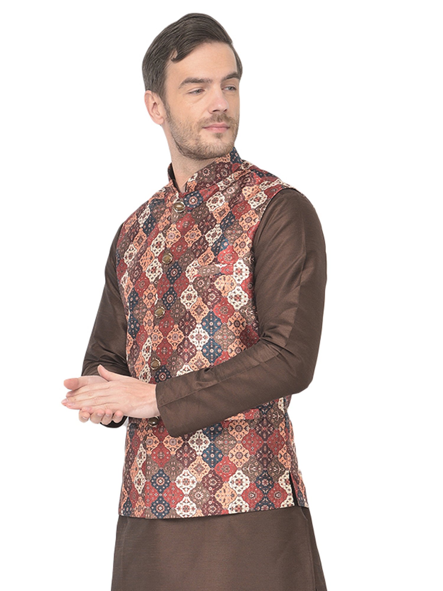 SG LEMAN Multi Regular Fit Printed Nehru Jacket
