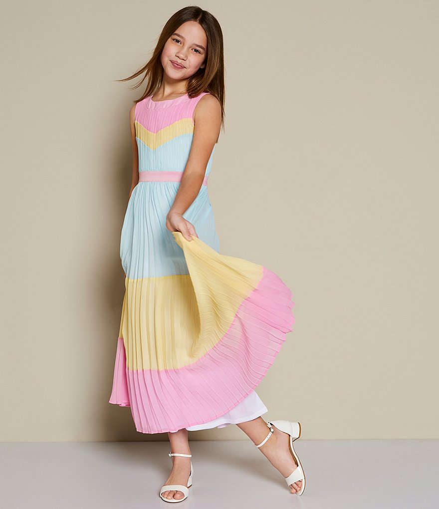 Rare Editions Big Girls 7-16 Colorblock Chiffon Pleated Maxi Dress