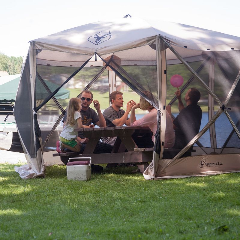 Gazelle 21500 G6 8 Person 6 Sided Portable Camping Canopy Gazebo Screen Tent