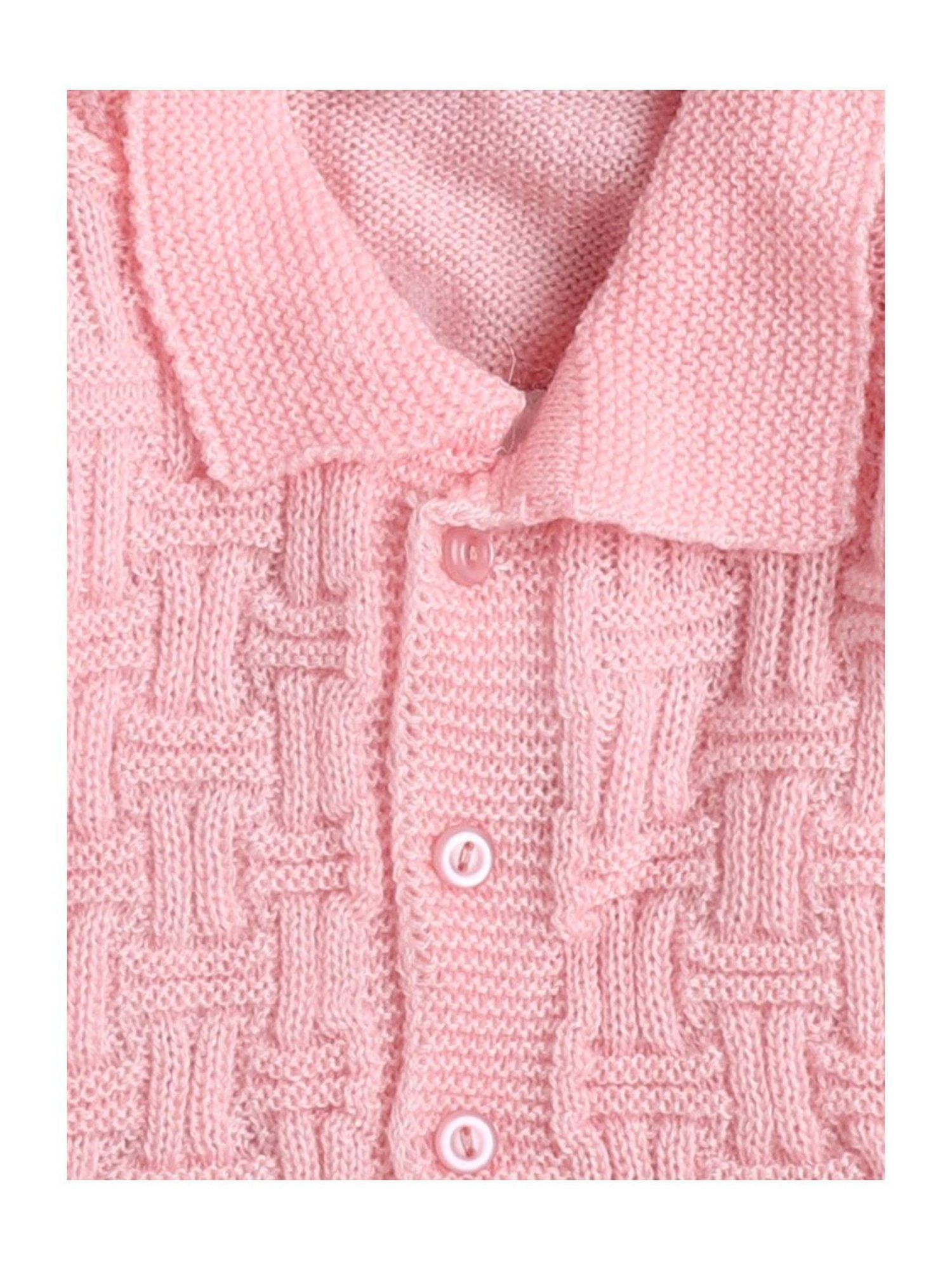 Little Angels Kids Pink Textured Pattern Full Sleeves Sweater Set