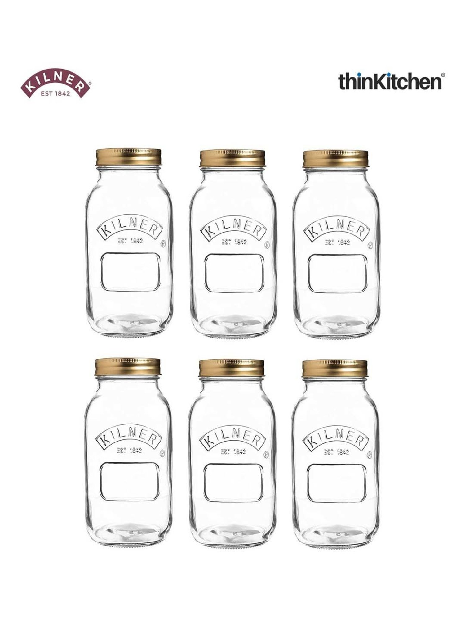 Kilner Transparent Glass Preserve Jars (1 L) - Set of 6