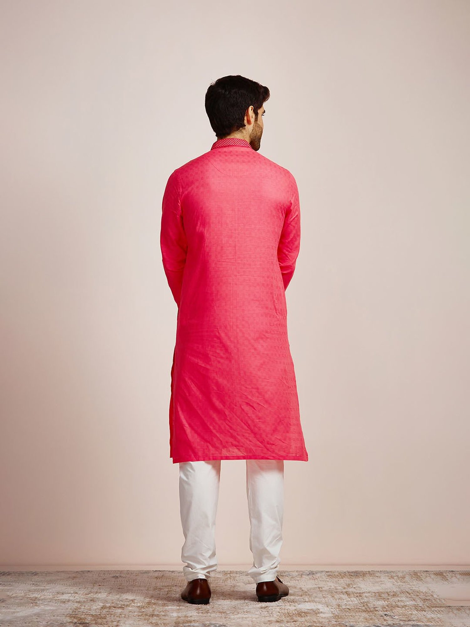 Manyavar Pink Regular Fit Self Design Kurta & Pyjama Set