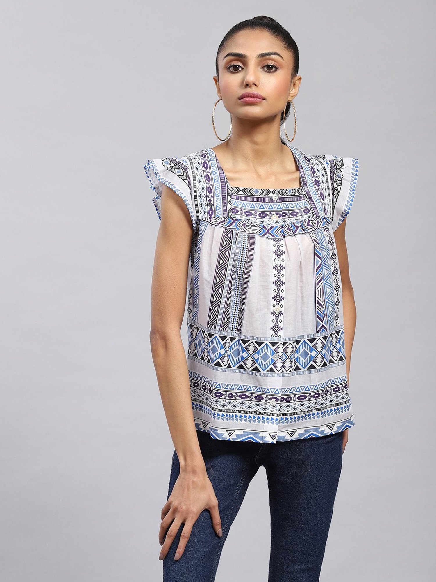 Label Ritu Kumar Blue Geometric Print Top