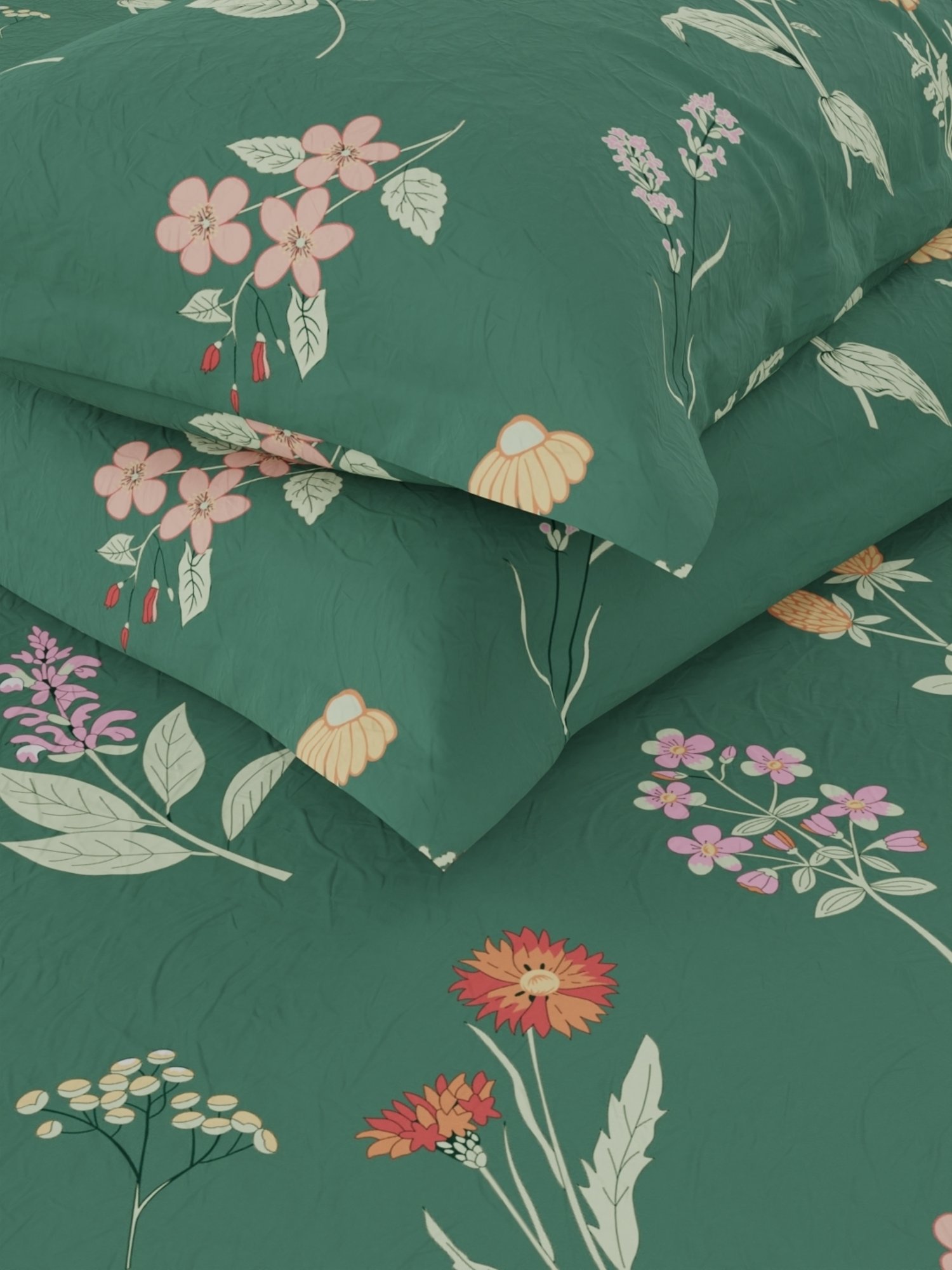 Bianca KOPA Extra Smooth Floral Fern Green 152 TC Microfiber Double Bedsheet with 2 Pillow Covers