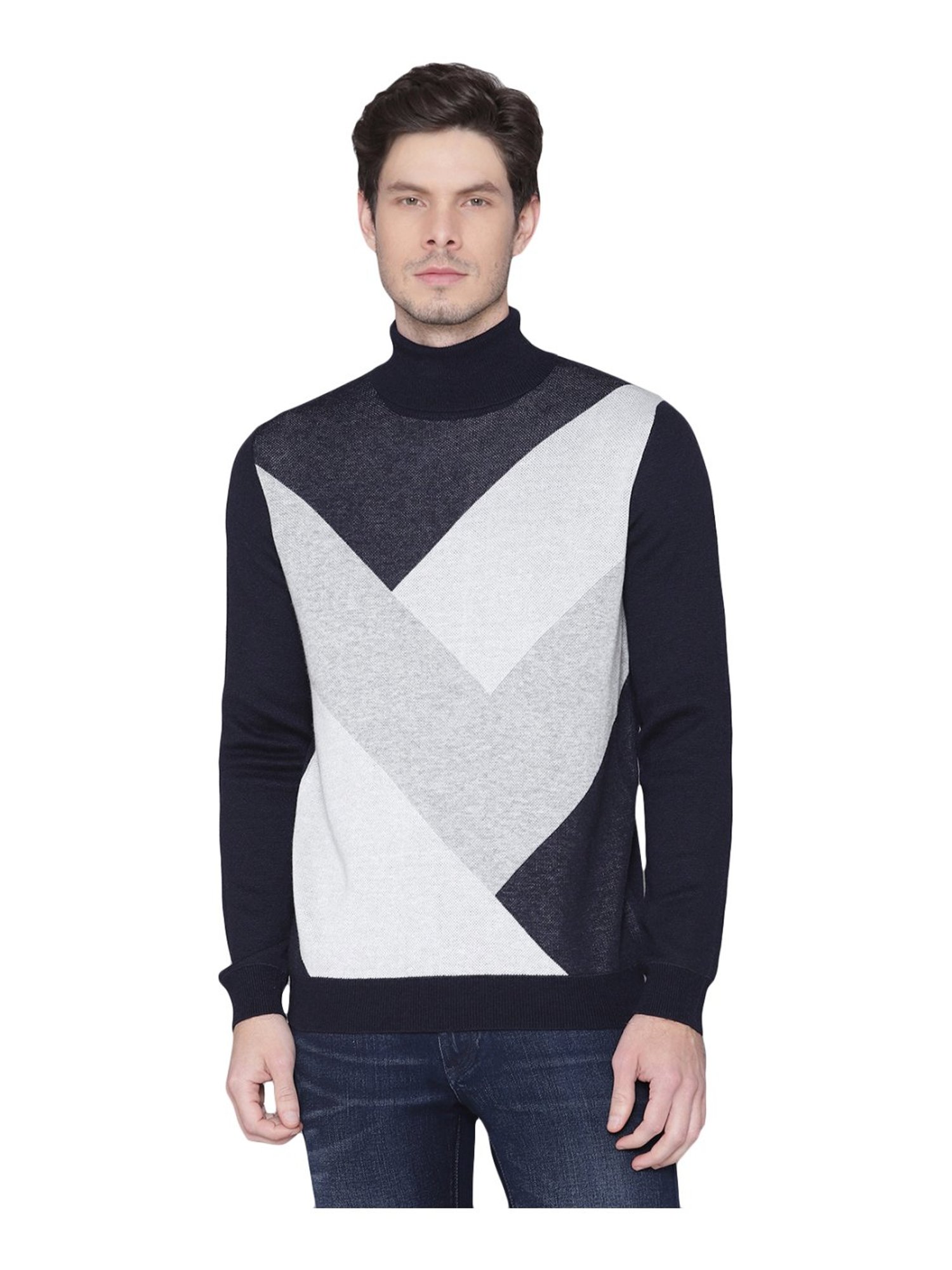 Antony Morato Navy & Grey Regular Fit Colour Block Sweater