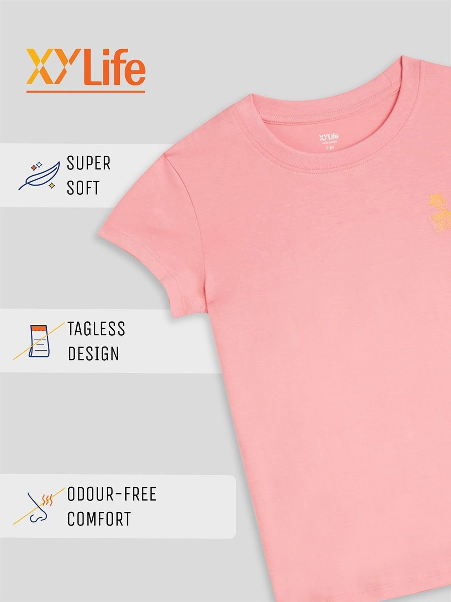 XY Life Kids Peach & White Cotton Printed T-Shirt (Pack of 2)