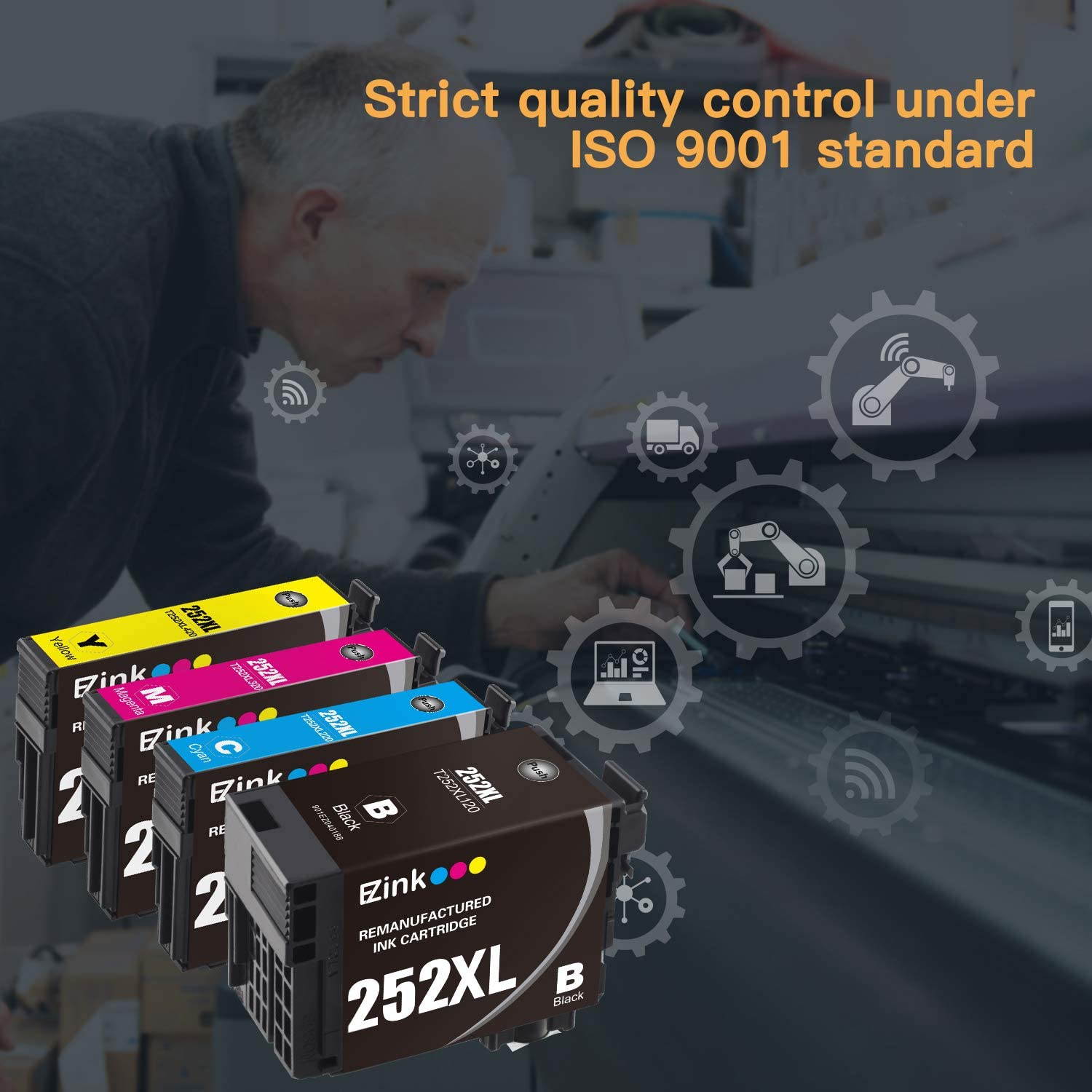 E-Z Ink (TM)  Ink Cartridge Replacement for Epson 252XL 252 XL T252XL120 to use with Workforce WF-7110 WF-7720 WF-7710 WF-3620 WF-3640 (1 Large Black, 1 Cyan, 1 Magenta, 1 Yellow) 4 PACK