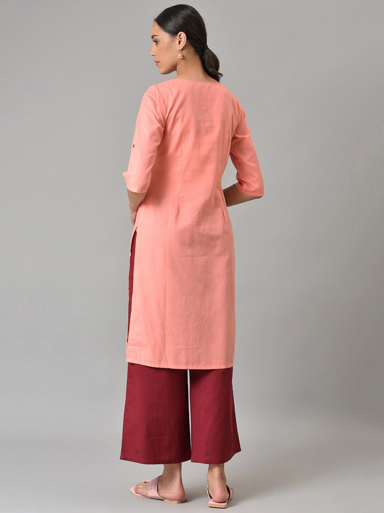 Aurelia Pink & Maroon Cotton Kurta Palazzo Set