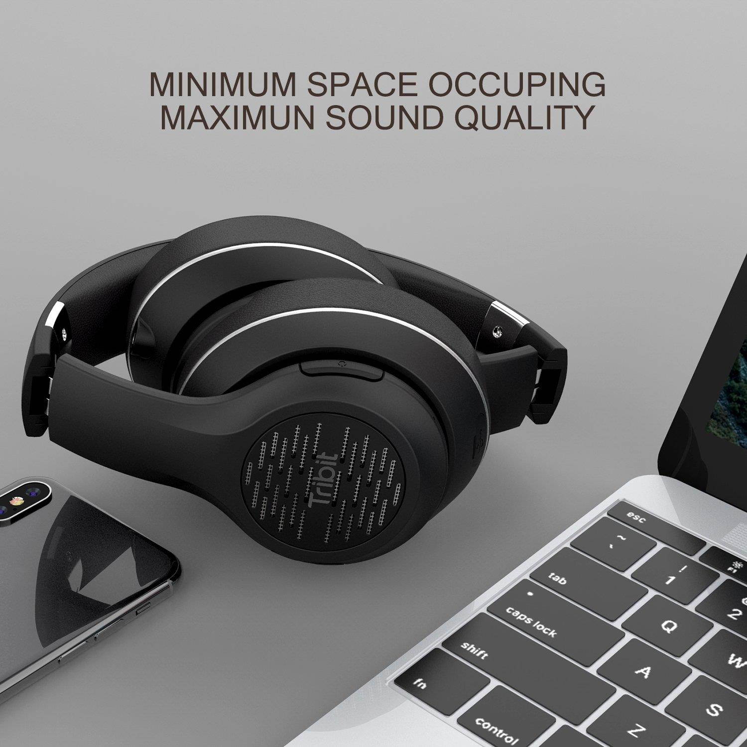 Tribit XFree Tune Bluetooth Headphones Over Ear - Wireless Headphones 40 Hrs Playtime, Hi-Fi Stereo Sound with Rich Bass, Built-in Mic, Soft Earmuffs - Foldable Headset with Carry Case, Black