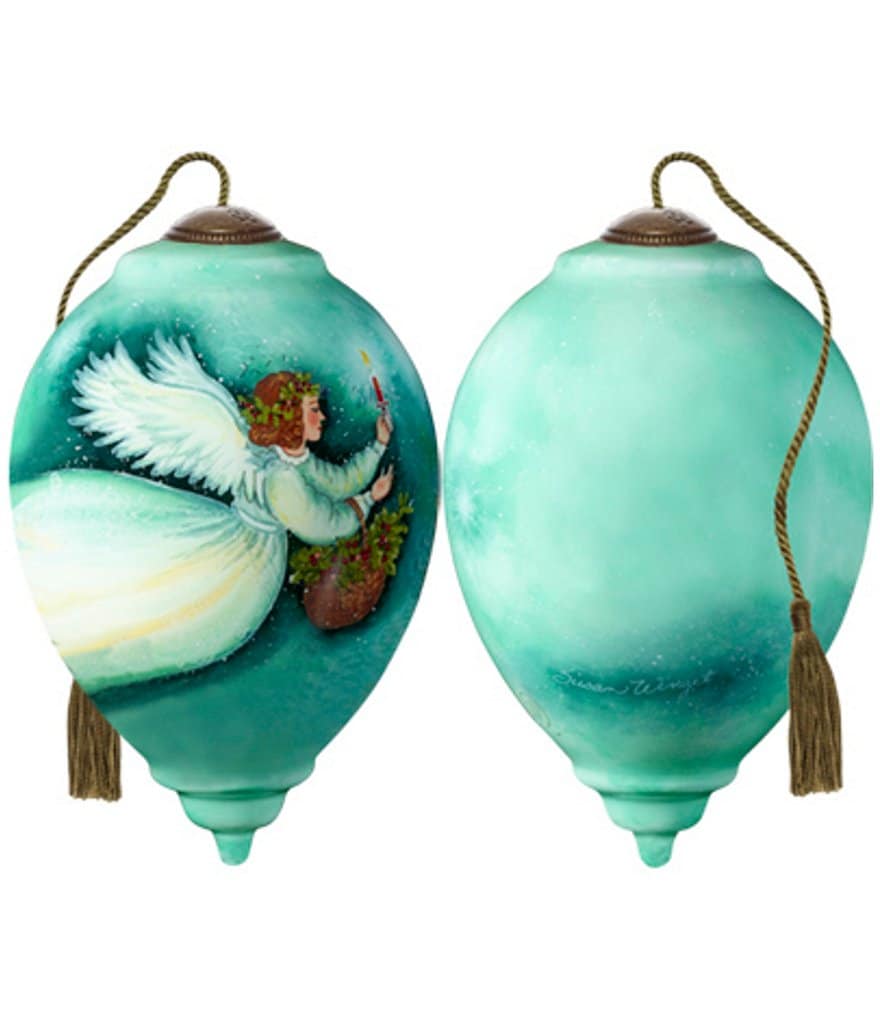Ne' Qwa Art Angel With Holly Hand Painted Glass Finial Ornament