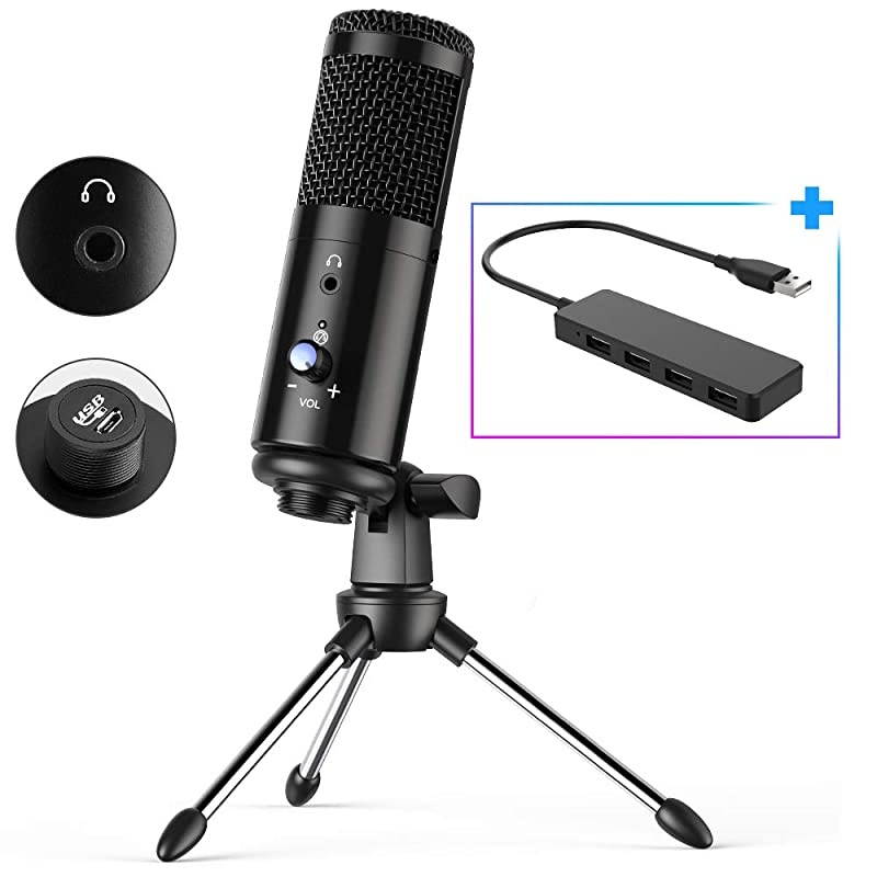 Microphone with Headphone Monitor Jack for Mac & Windows Computer Mic for Recording,Streaming,Voiceover,Gaming,Podcasting Video for YouTube Skype Chat with Adjustable Desktop Tripod & 2.0