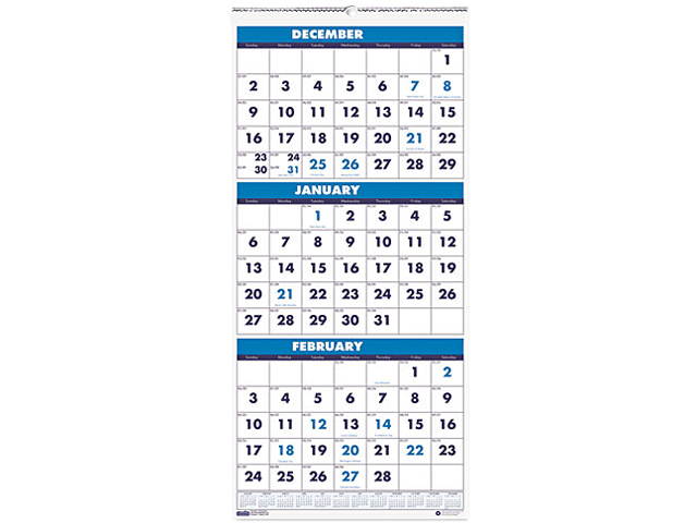House Of Doolittle 3640 Three-Month Format Wall Calendar, 12-1/4 x 26, 2014-2016, 1 Each