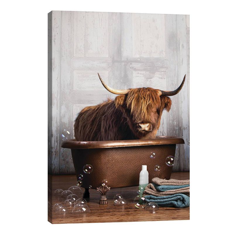 Highland Cow In the Tub by Domonique Brown Unframed Wall Canvas - iCanvas