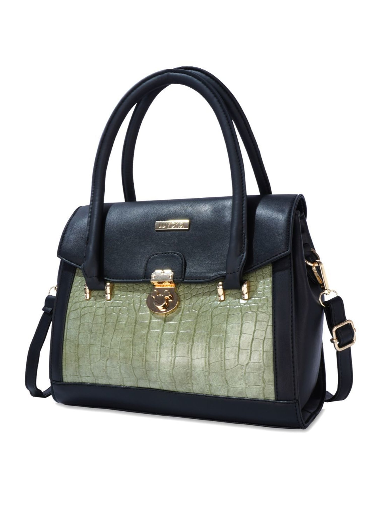 Luvoksi Black & Green Animal Effect Large Satchel H&bag