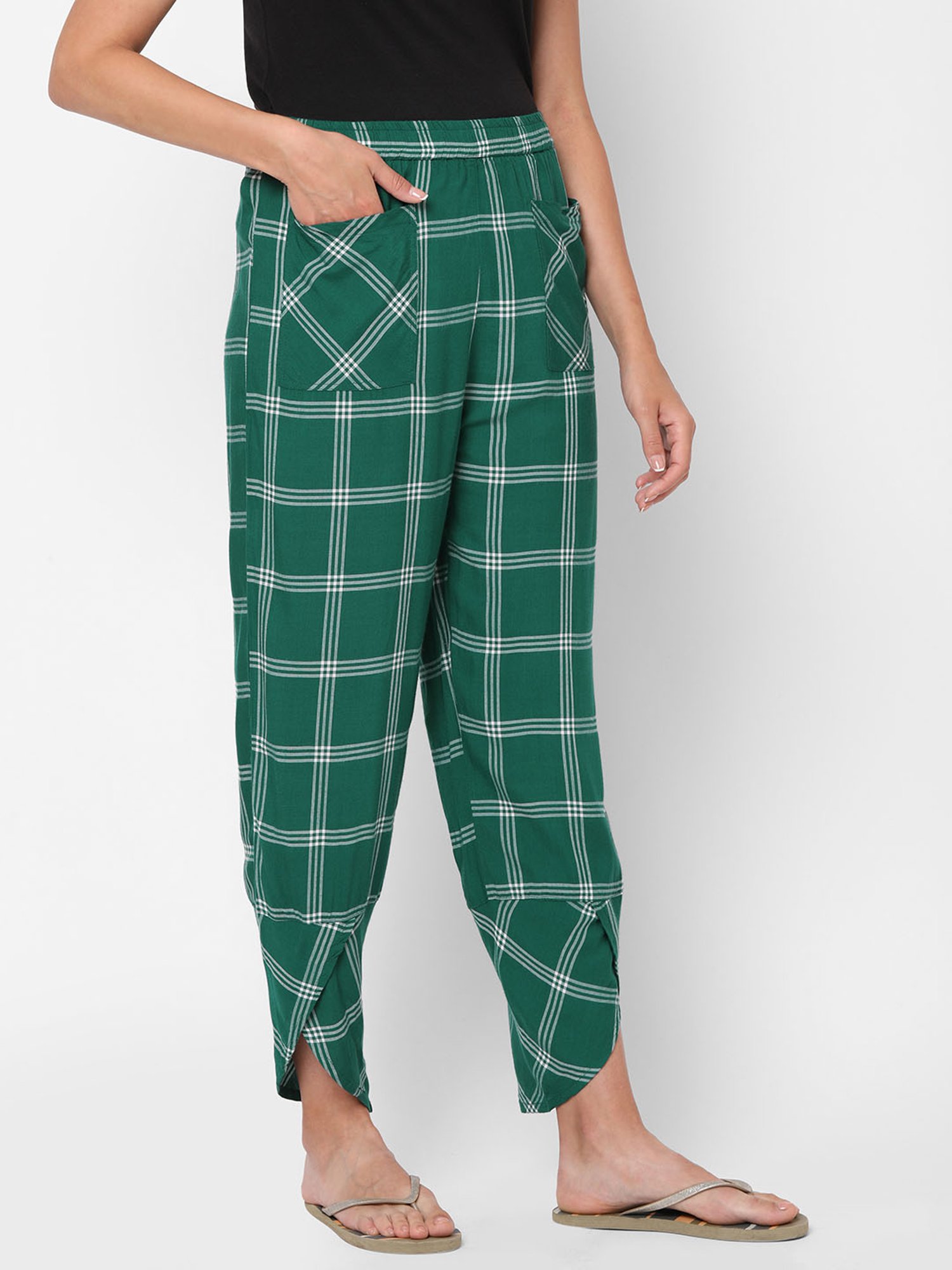 Mystere Paris Green & White Checks Lounge Pants