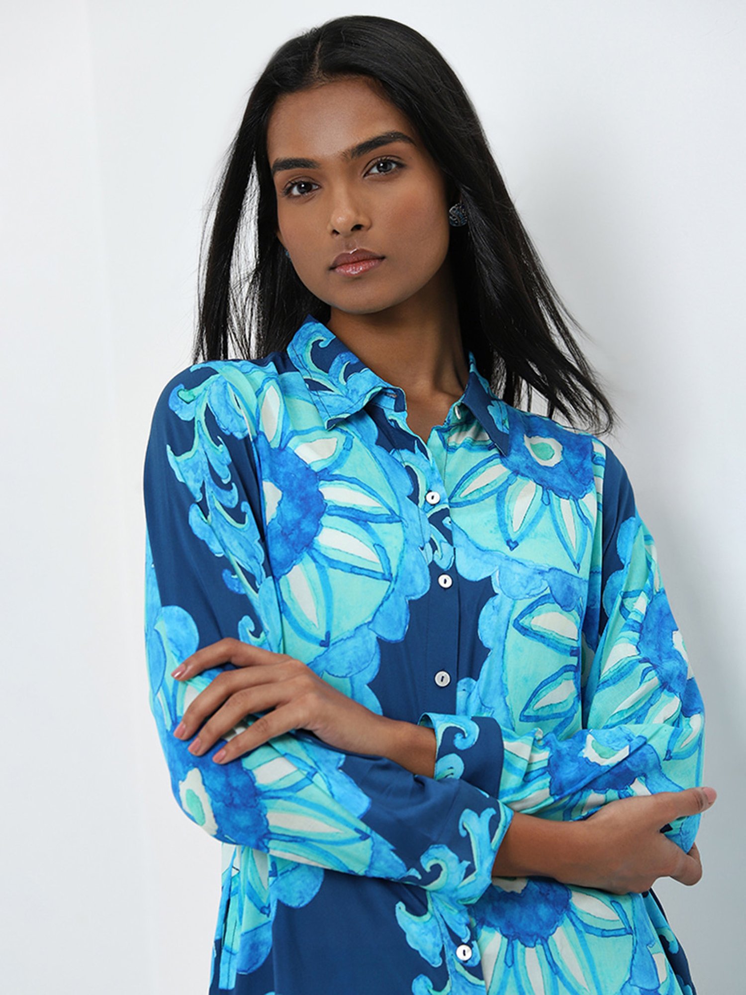 Utsa by Westside Blue Floral Design A-Line Kurta