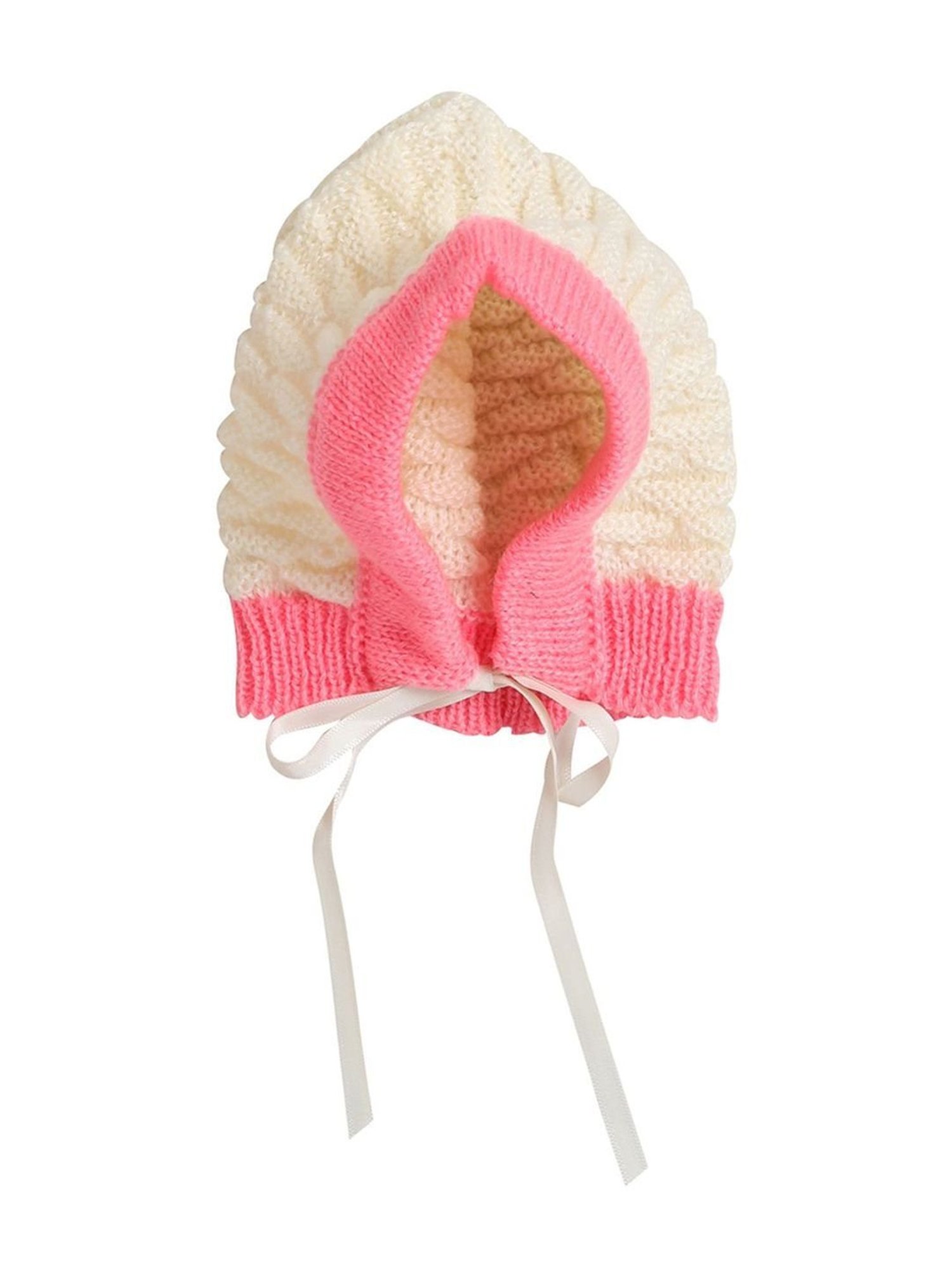 Little Angels Kids Cream & Pink Textured Pattern Full Sleeves Sweater Set