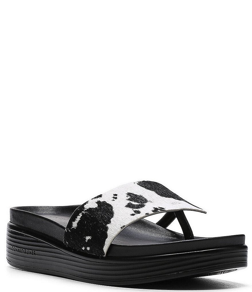 Donald Pliner Fifi Cow Print Calf Hair Wedge Thong Sandals