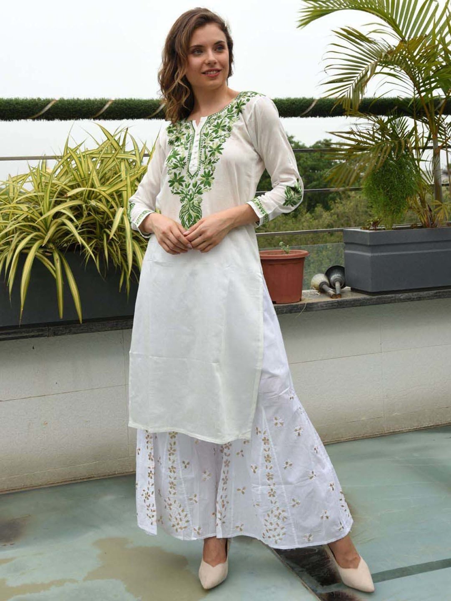 SHADES White Chanderi Chikankari Straight Kurta