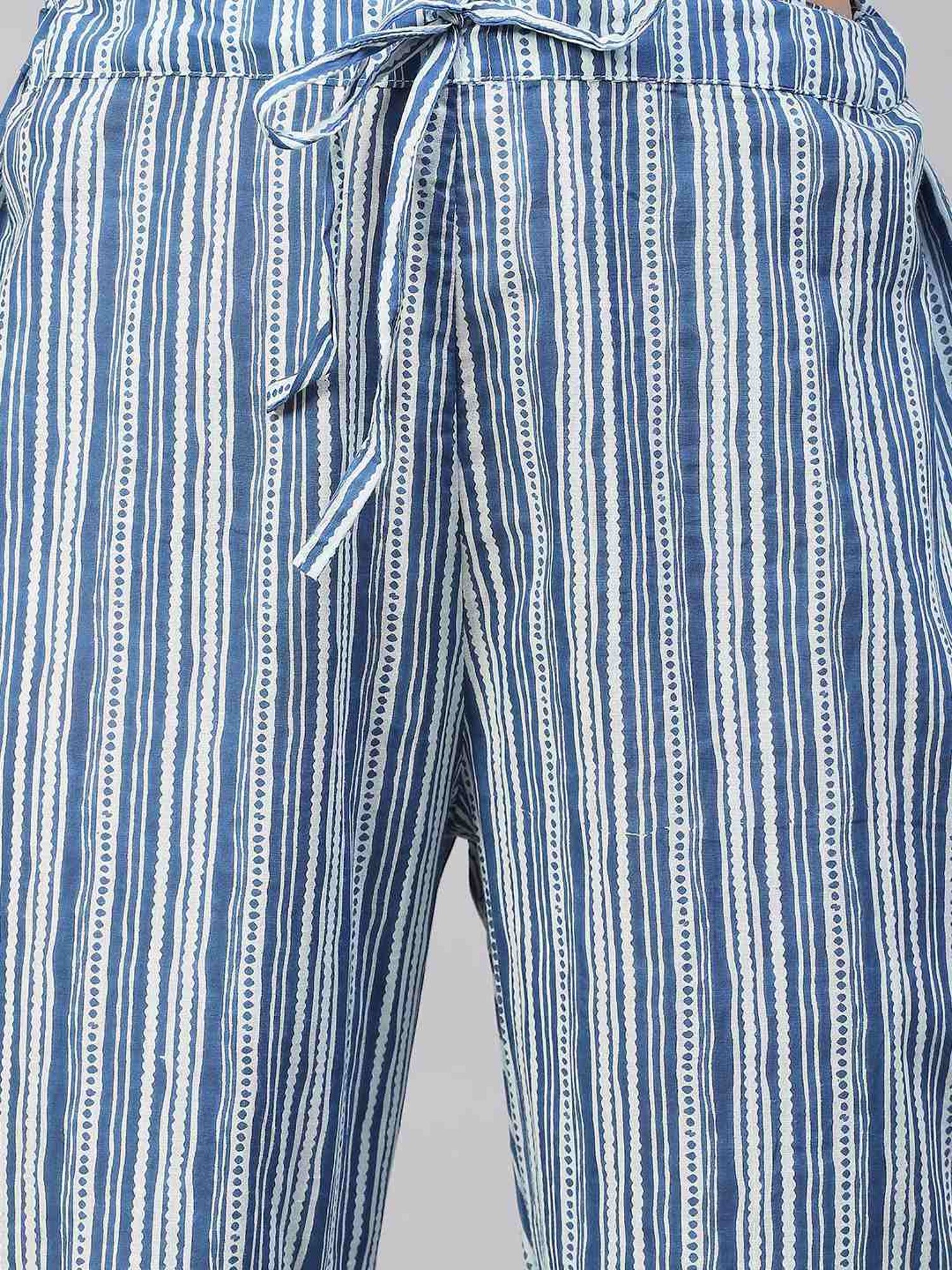 Fashor Blue Cotton Printed Kurta Pant Set