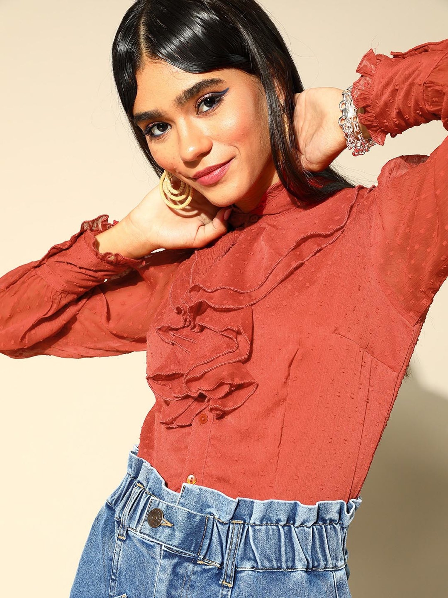 Melon by PlusS Red Self Design Top