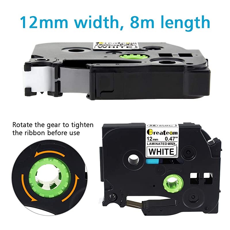 Compatible Label Tape Replacement for Brother PTouch TZe Tape 12mm 047 TZe231 TZe232 TZe233 TZe236 TZe234 BlackRedBlueGreenGold on White for Brother PTD400 PTD210 PTH110 5PK