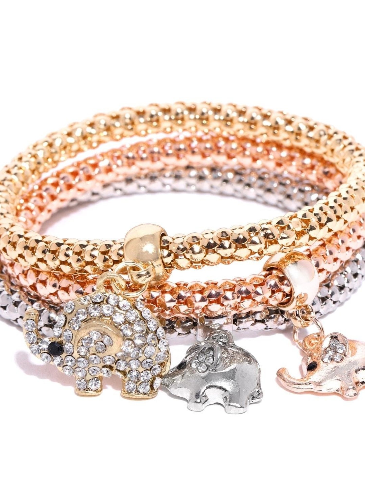 YouBella Women Stone-Studded Elasticated Charms Bracelet - Set of 3