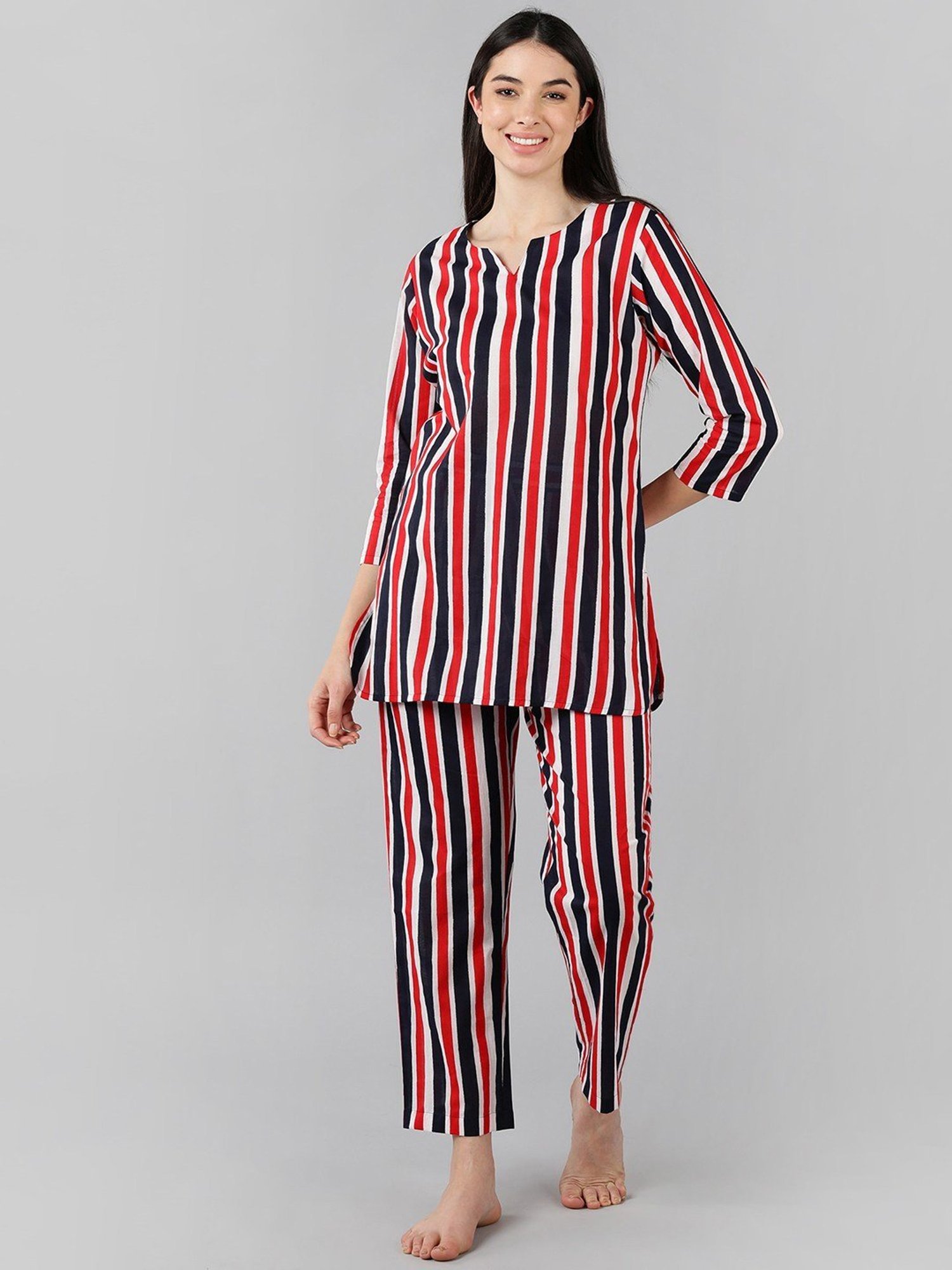 Vaamsi Multicolored Cotton Striped Night Suit