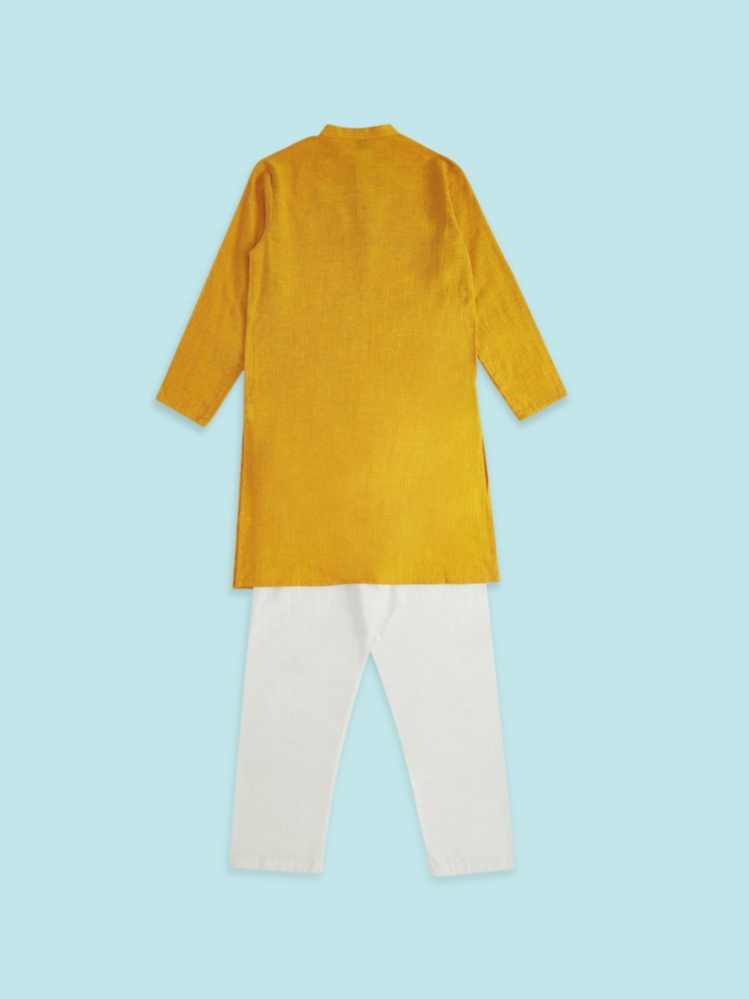 Indus Route by Pantaloons Kids Mustard & White Cotton Textured Pattern Full Sleeves Kurta Set