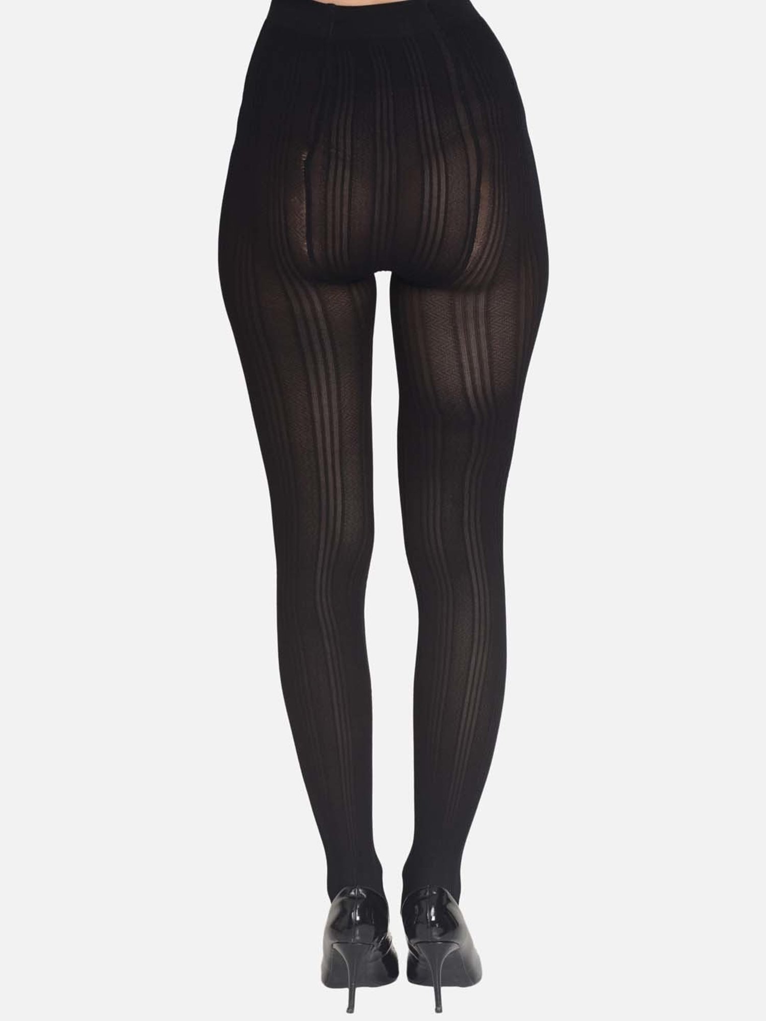 mod & shy Black Self Pattern Pantyhose Stockings