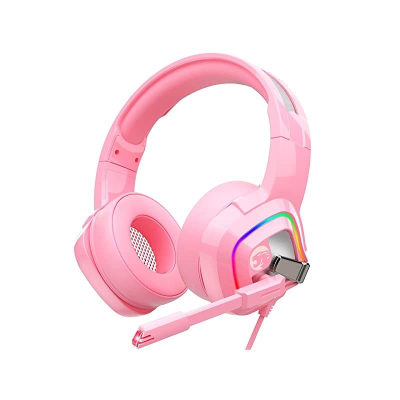 Z66 Pink Gaming Headset for PS4 Xbox One PC Wired OverEar Headphone with Noise Isolation Microphone LED RGB LightSurround Sound