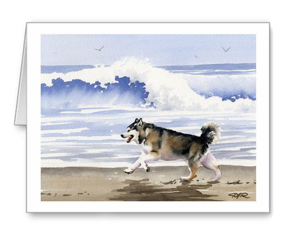 Alaskan Malamute at the Beach - Set of 10 Note Cards With Envelopes