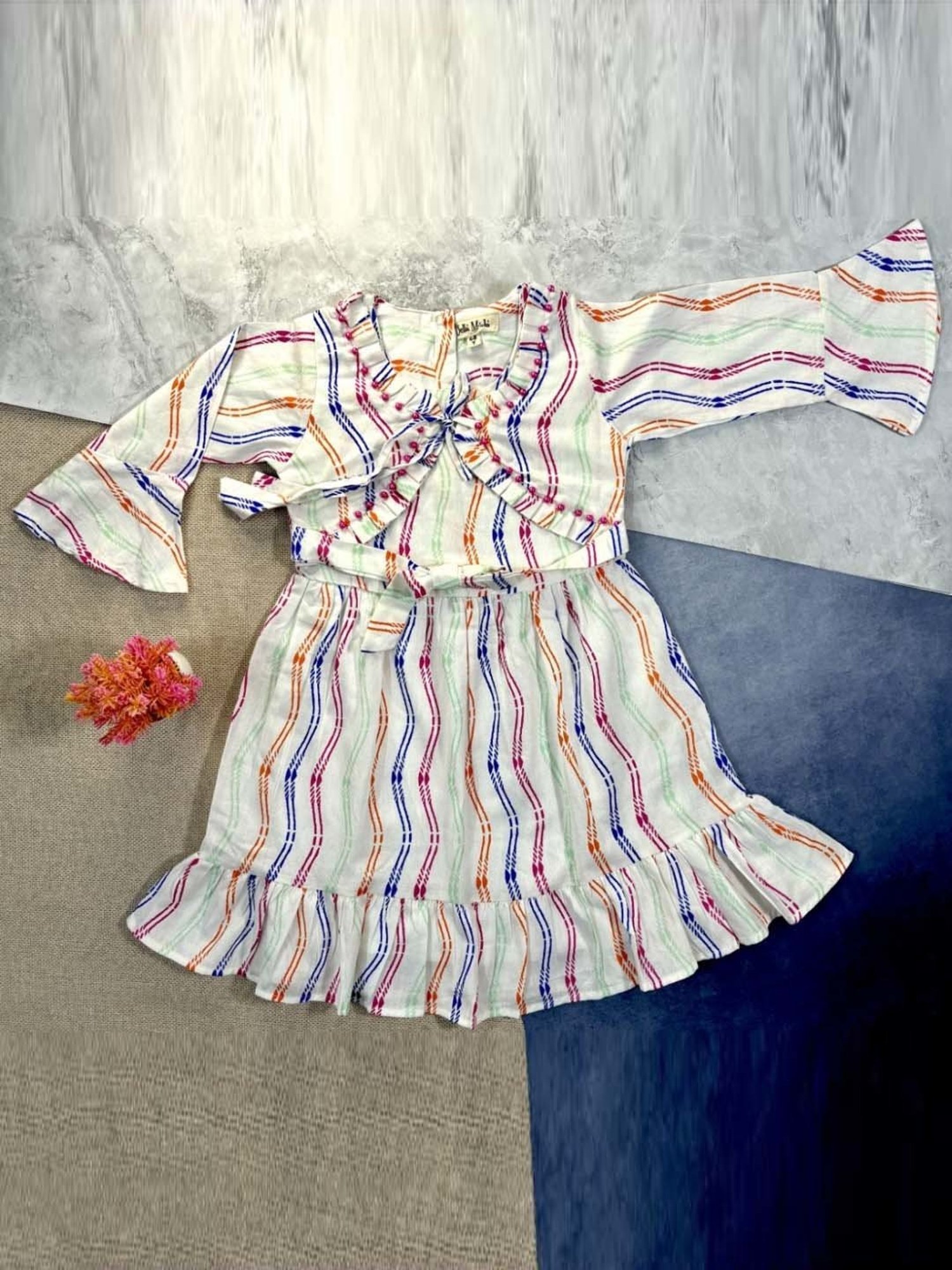 Bella Moda Kids Multicolor Cotton Striped Full Sleeves Dress