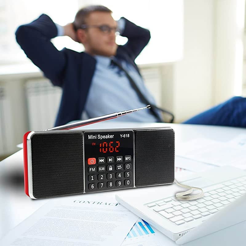 Multifunction Digital FM Radio Media Speaker MP3 Music Player Support TF Card USB Drive with LED Screen Display and Setting Timing Shutdown Function Red