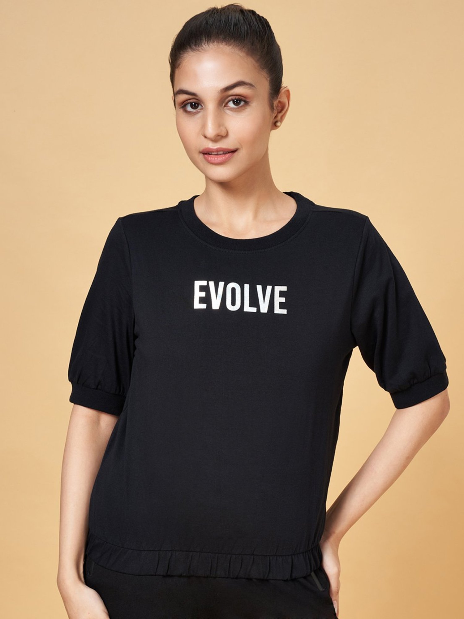 Ajile by Pantaloons Black Cotton Sports T-Shirt