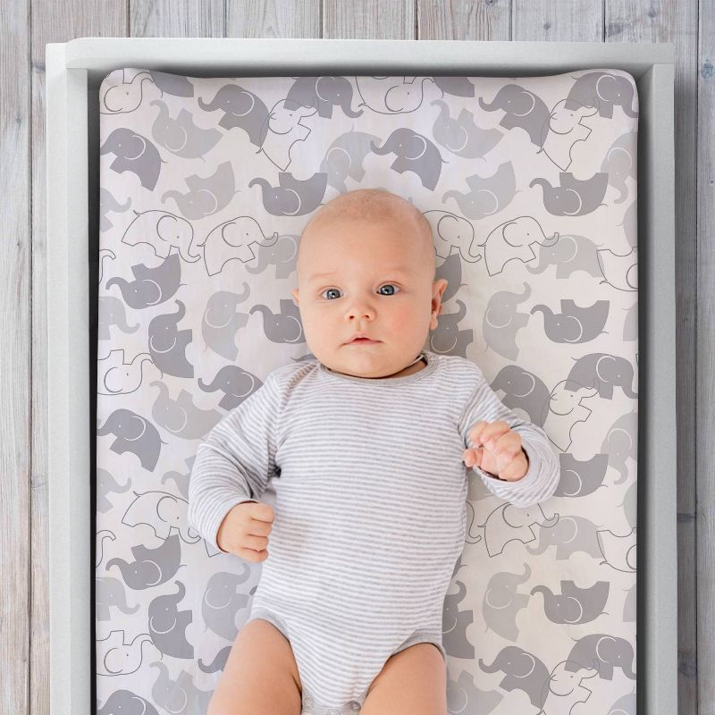 The Peanutshell Changing Pad Covers - Gray Elephants/Stripe 2pk