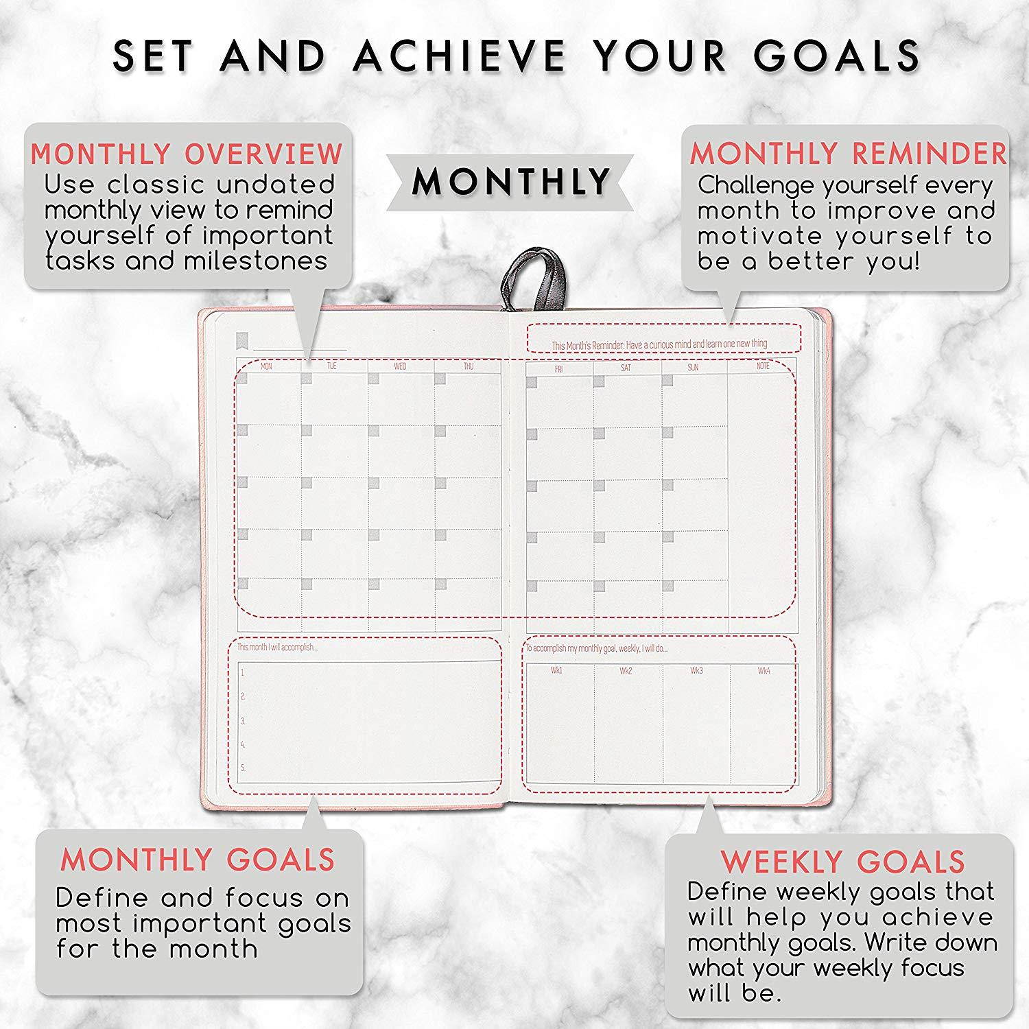 GRATEFUL MOMENT JOURNAL - Best Daily & Monthly 2018 Planner Full of Inspirational Quotes - Boost Productivity, Self Awareness and Gratitude - Undated Compact Portable Organizer (Pink ~ 4.5 x 7)