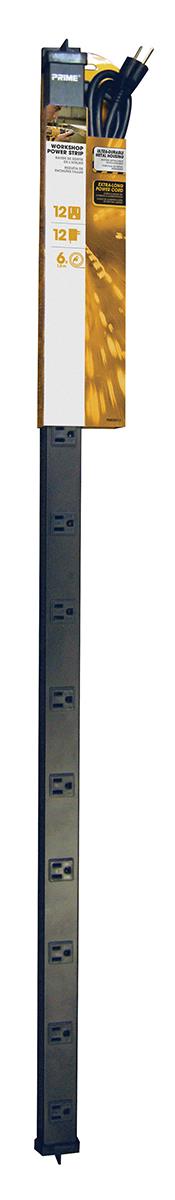 PRIME PB800012 12-Outlet, 4 Foot Metal Power Strip, Black