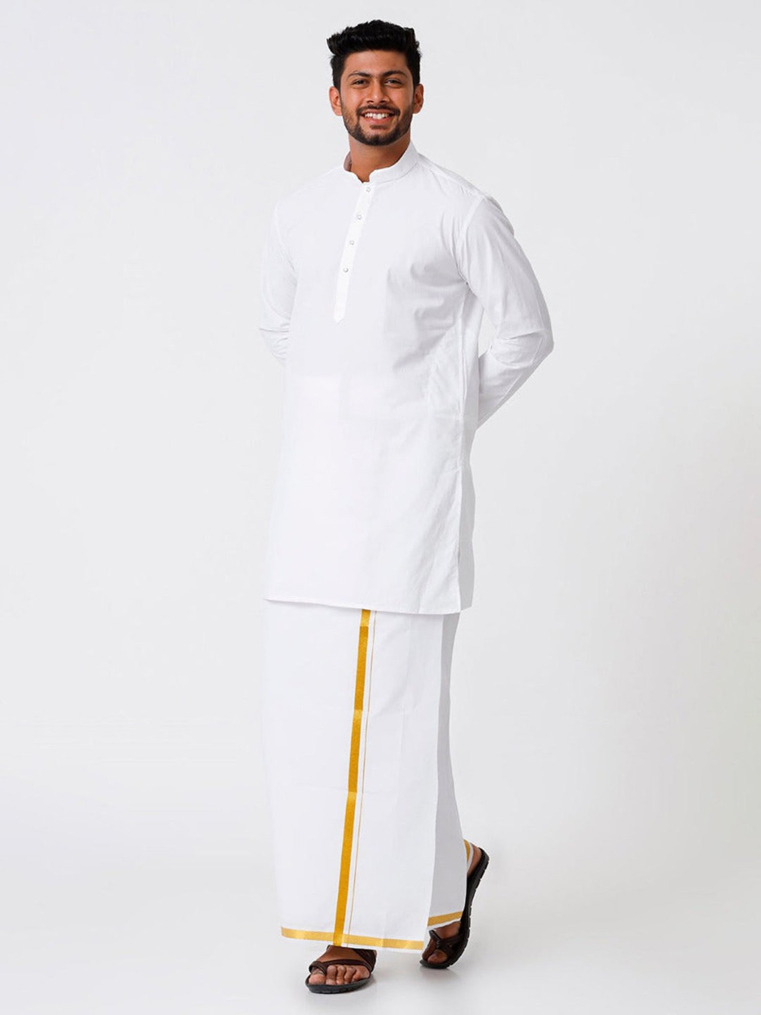 Ramraj White Cotton Regular Fit Kurta Set with Bottom
