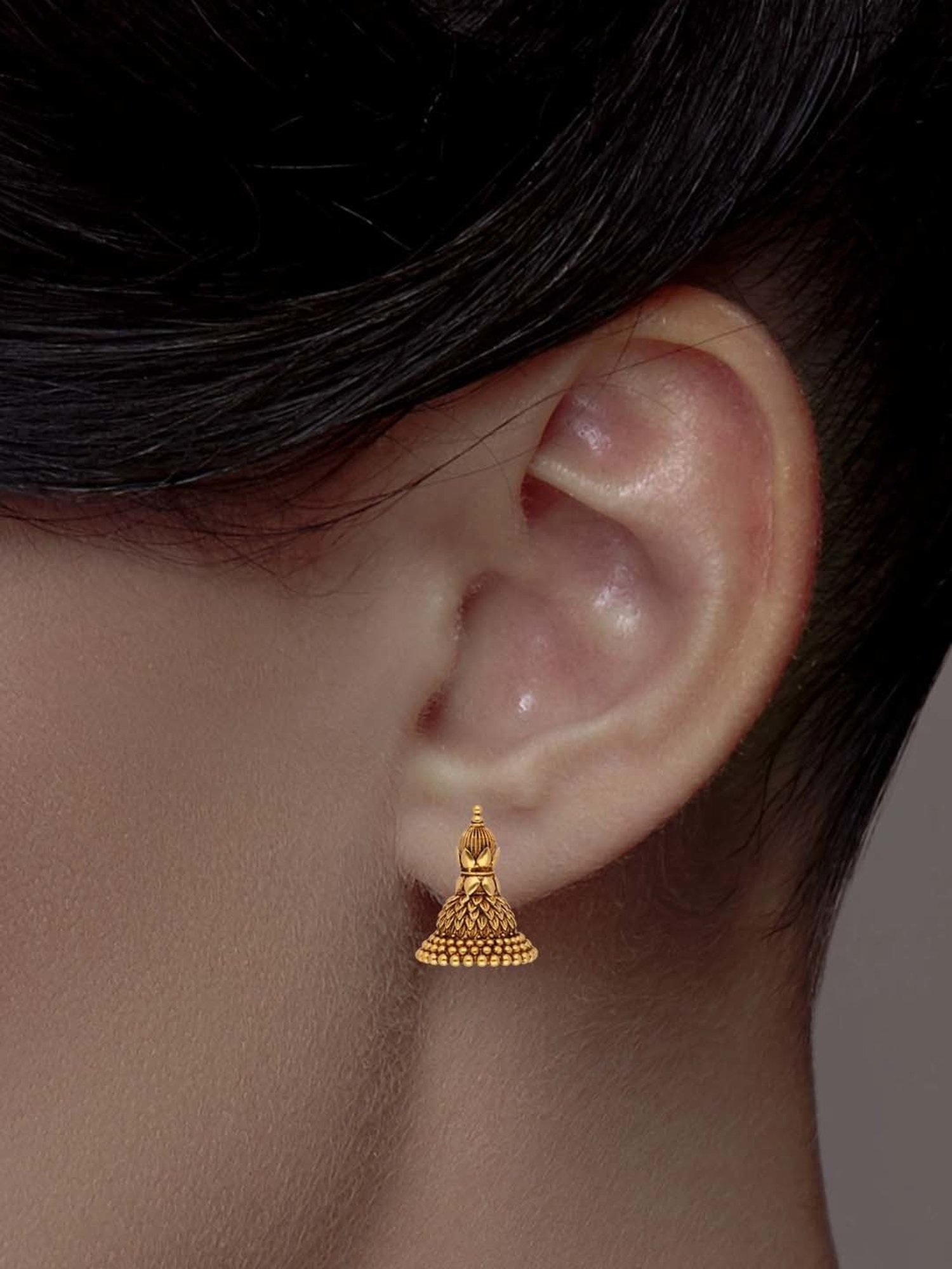 CKC Oxidized Gold Ear Studs: Intricate Fancy Pattern
