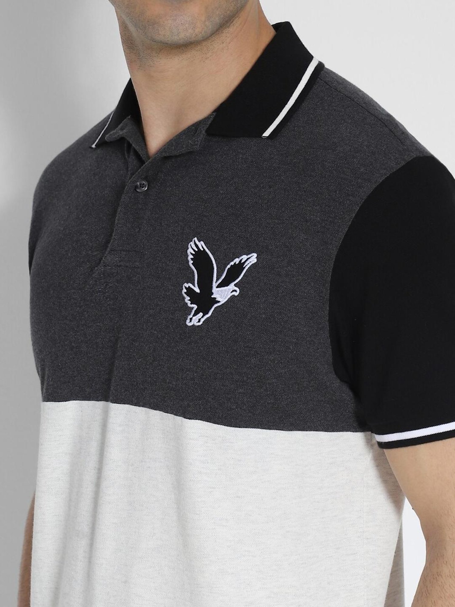 American Eagle Grey Regular Fit Colour Block Polo T-Shirt