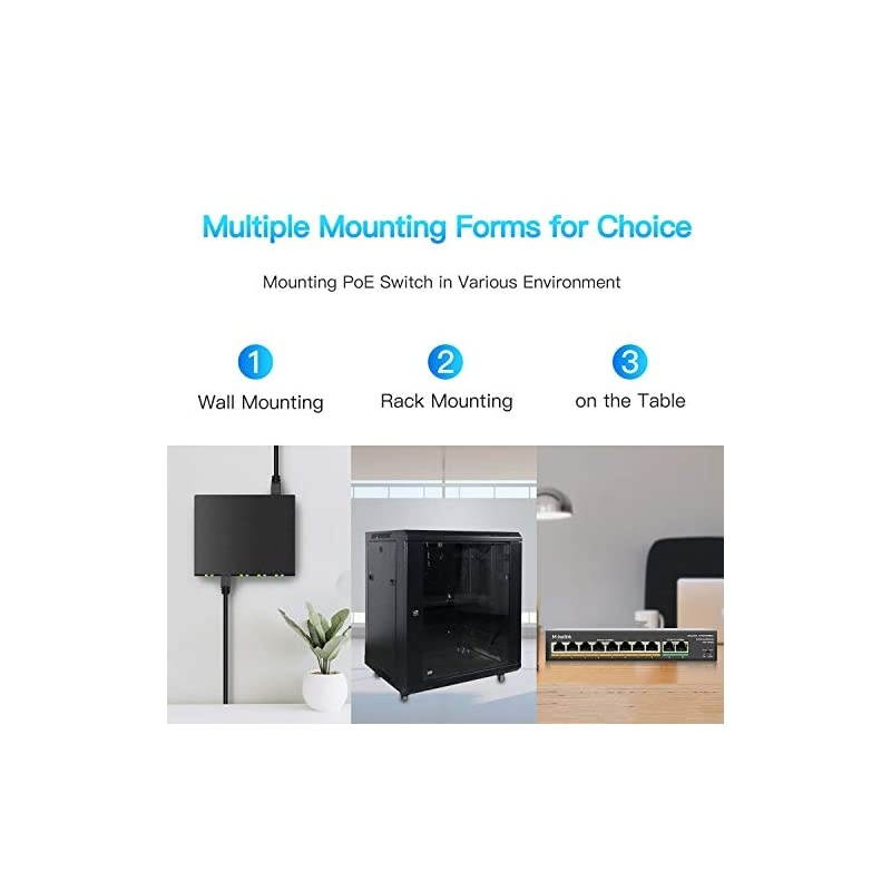 8 Port PoE Switch with 2 Gigabit Uplink 8023afat PoE+ 100Mbps 120W Builtin Power Extend to 250Meter Metal Plug amp Play